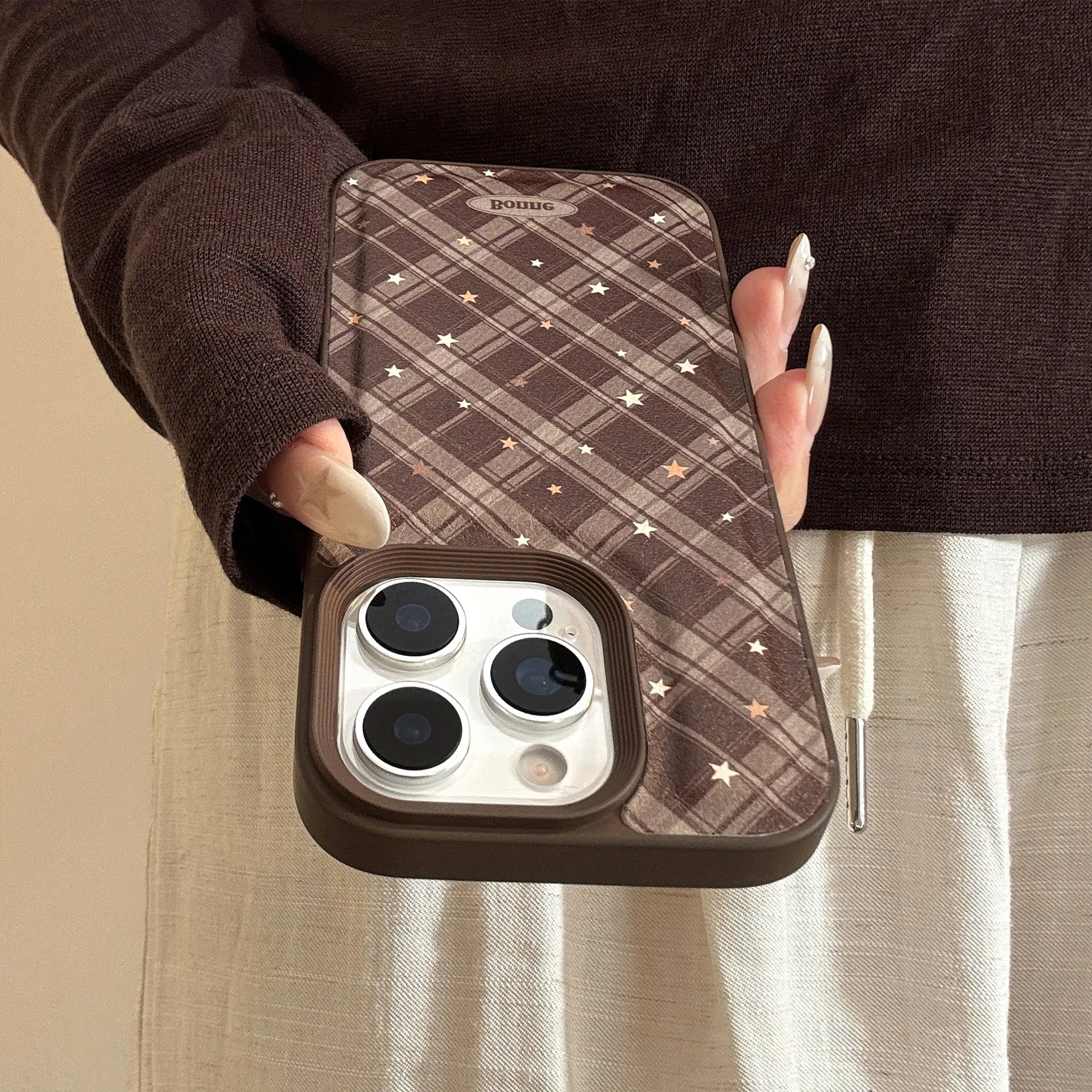 الكورية هندسية متقلب نمط نجوم الجلود الملمس جراب هاتف آيفون 17 16 15 14 13 12 11 برو ماكس غطاء مقاوم للصدمات #3