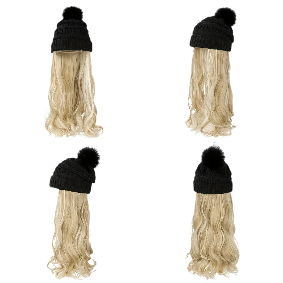 Colorido longo onda de água ondulada peruca, inverno chapéu, bonés, malha gorro, cabelo ligado, atacado, 20"