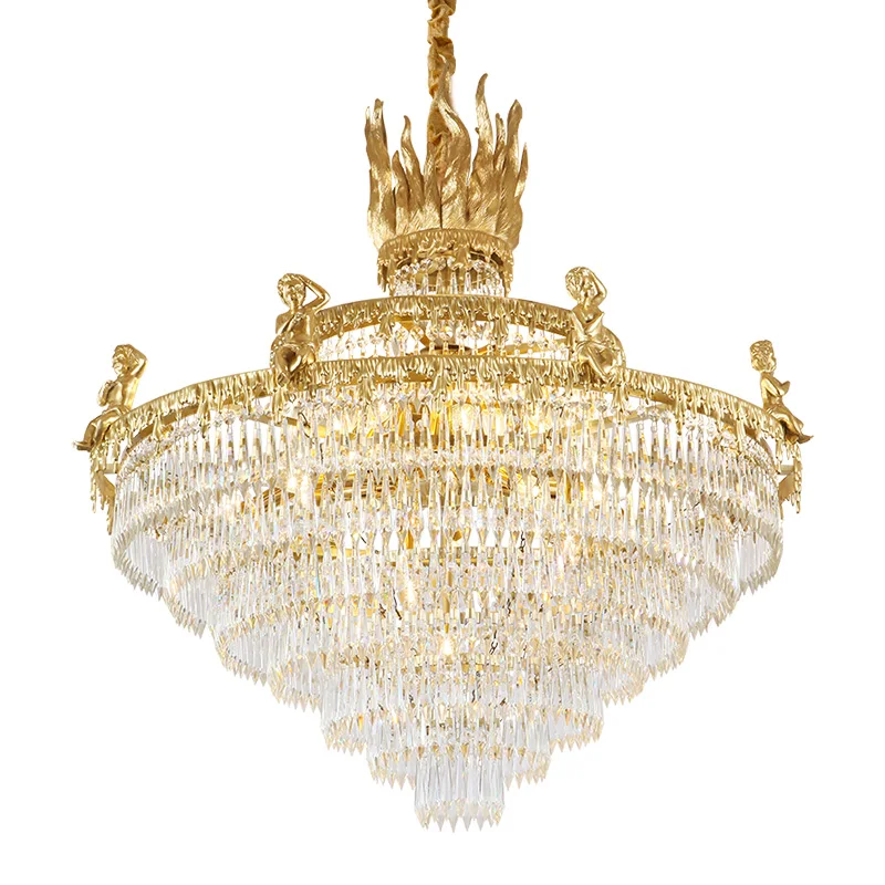 

DINGFAN French Chandelier Full Copper Crystal Lamp Luxury Living Dining Room European Villa Hotel Lobby Pendent Light