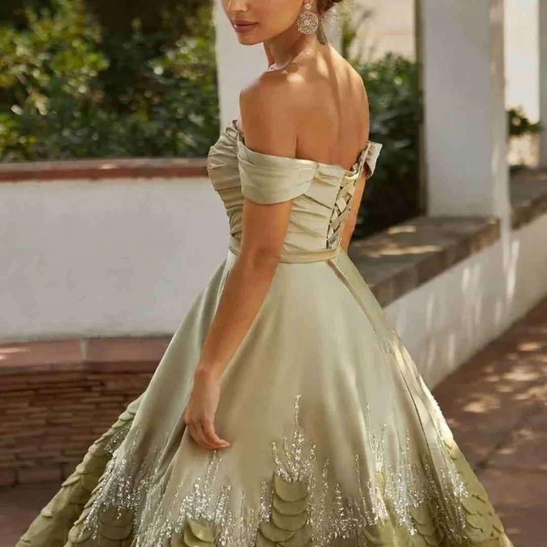 맞춤 제작된 고품질 발목 길이 오프숄더 비즈 장식 정장 이브닝 드레스 생일 파티 프롬 가운 여성용