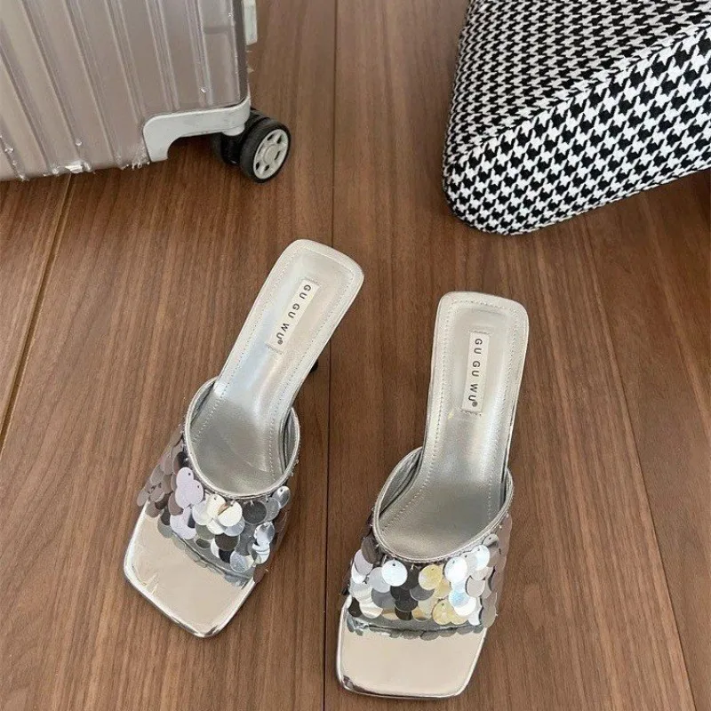 Fashion Women Pumps Square Toe Female Shoes 2024 Sexy Thin High Heels Summer Ladies Sandals Casual Outside Slides Footwear