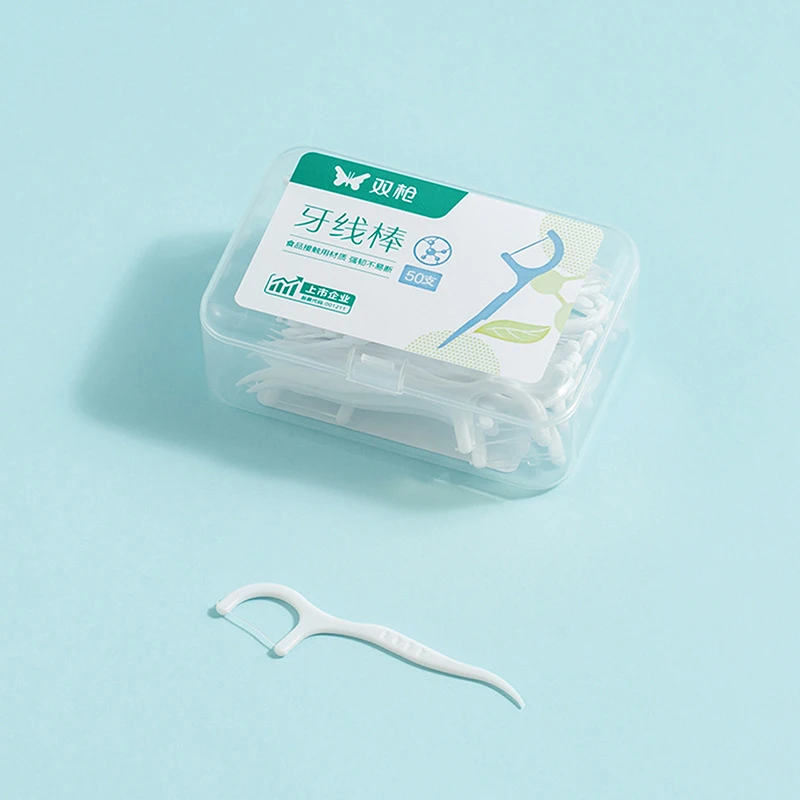 50Pcs/box Plastic Toothpick High-tension Dental Floss Stick Dental Floss Box ﻿Oral Care Portable Disposable Dental Floss