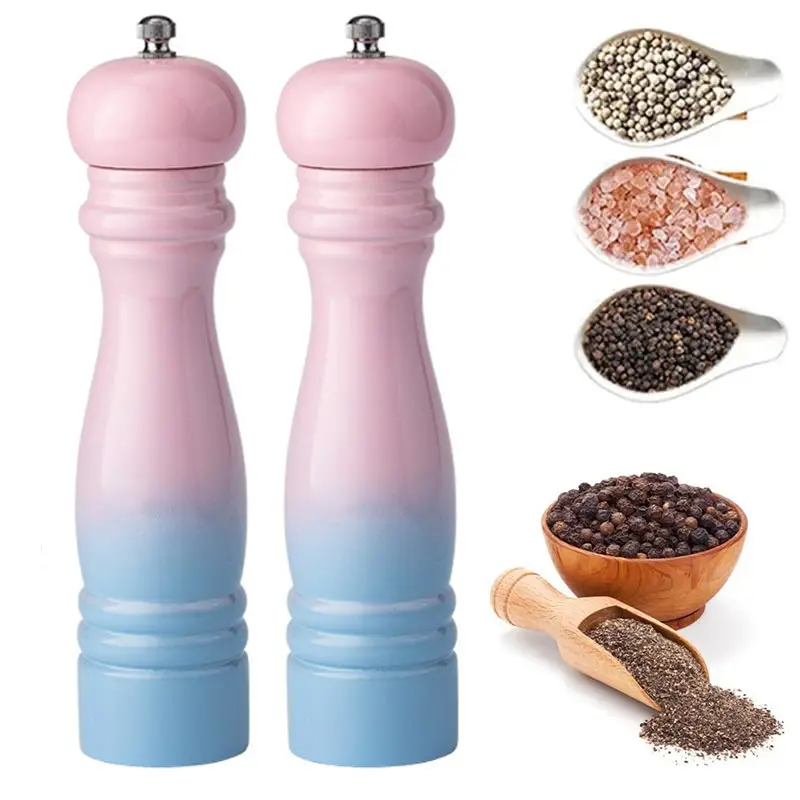 

2Pcs Sets Gradient Color Pepper Grinder Household Manual Solid Wood Black Pepper Mills,Sea Salt Grinder Seasoning Spice Bottle