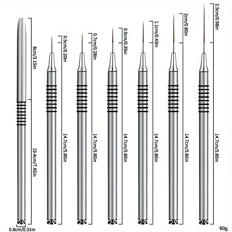 Juego de 6 uds de pinceles para delineador de uñas, pincel para diseño de uñas, rayas finas y largas, bolígrafo de dibujo con puntos, pincel para pintar esmalte de Gel UV