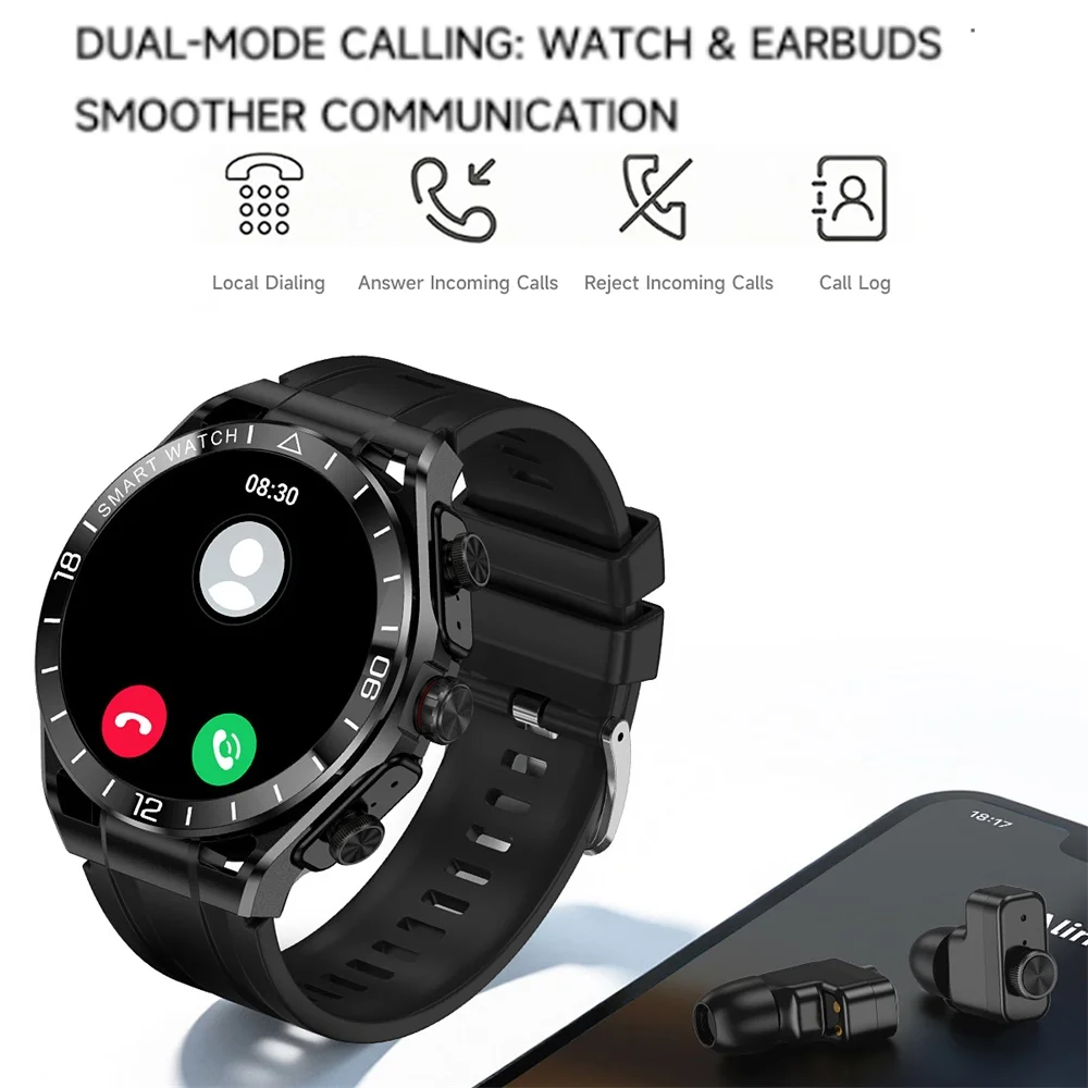 Умные часы 2 в 1 с Bluetooth-наушниками, голосовым помощником, измерением пульса, функциями для здоровья и спорта, TWS-наушники с шумоподавлением