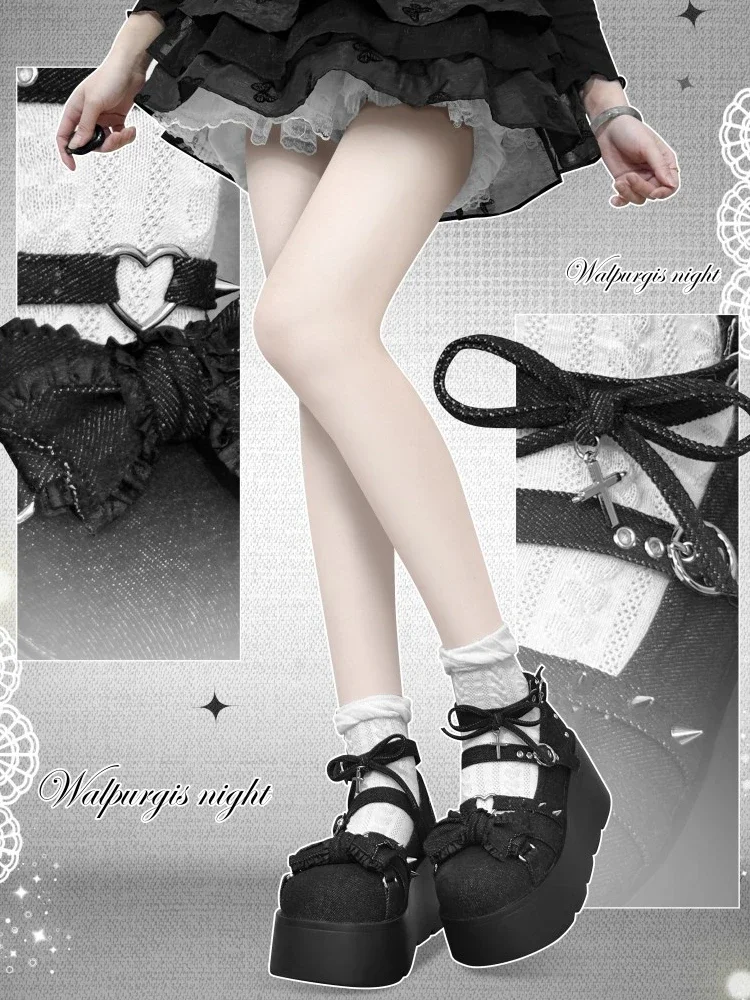 طالب الحلو كول فتاة حار جولة رئيس القوطية سميكة وحيد حذاء قماش ليلة الساحرة الأصلي أصيلة الثقافية الفرعية لوليتا الأحذية #2