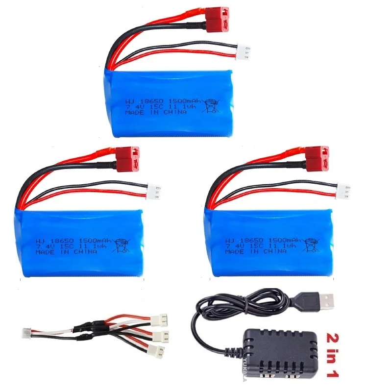 2S 7.4V 1500mAh 18650 Li-ion battery T plug/USB charger for HBX 901/901A 903/903A 905/905A high speed R/C trucks cars