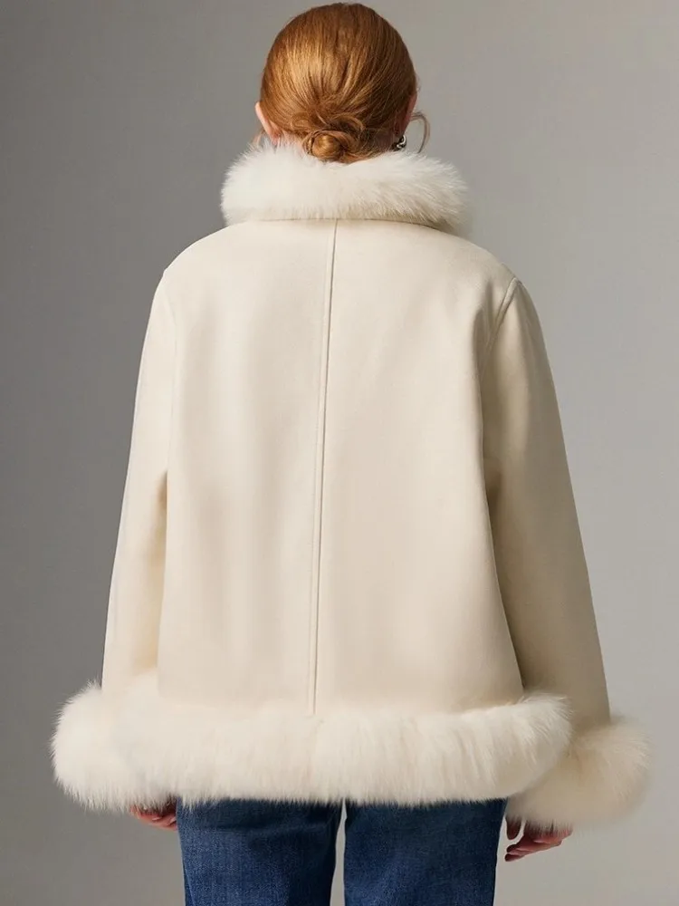 Piumino da donna con collo in pelliccia di volpe impiombato Piumino invernale caldo in oca Cappotto da festa di alta qualità Cappotti dritti da donna da ufficio