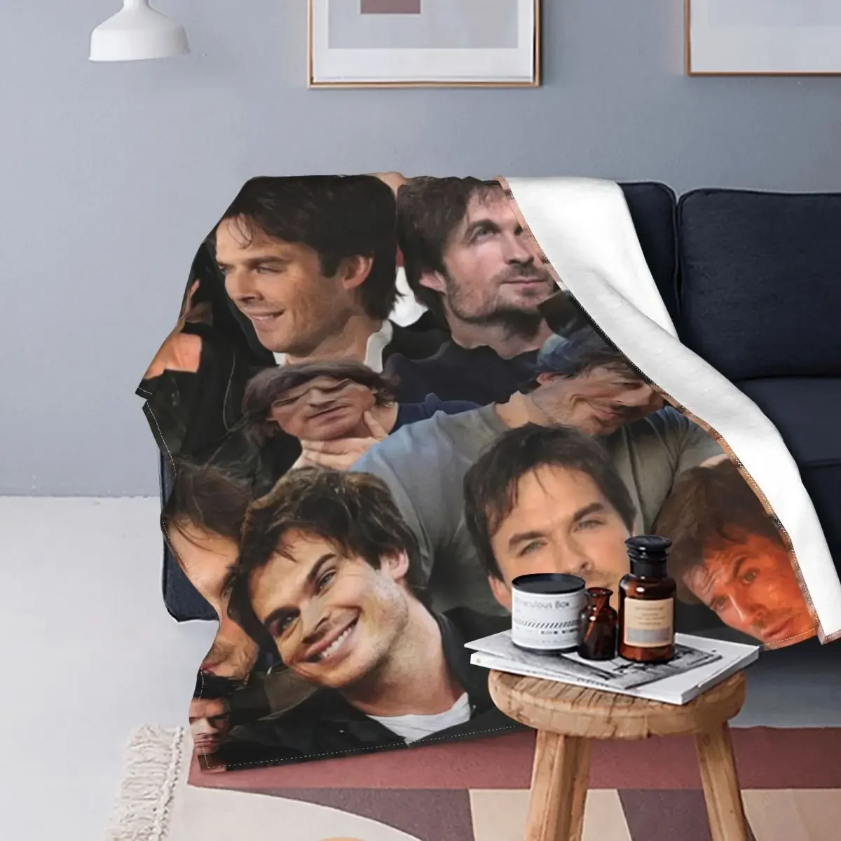 Ian Somerhalder Photo Collage Blankets Flannel Summer Breathable Lightweight Throw Blankets for Sofa Outdoor Rug Piece