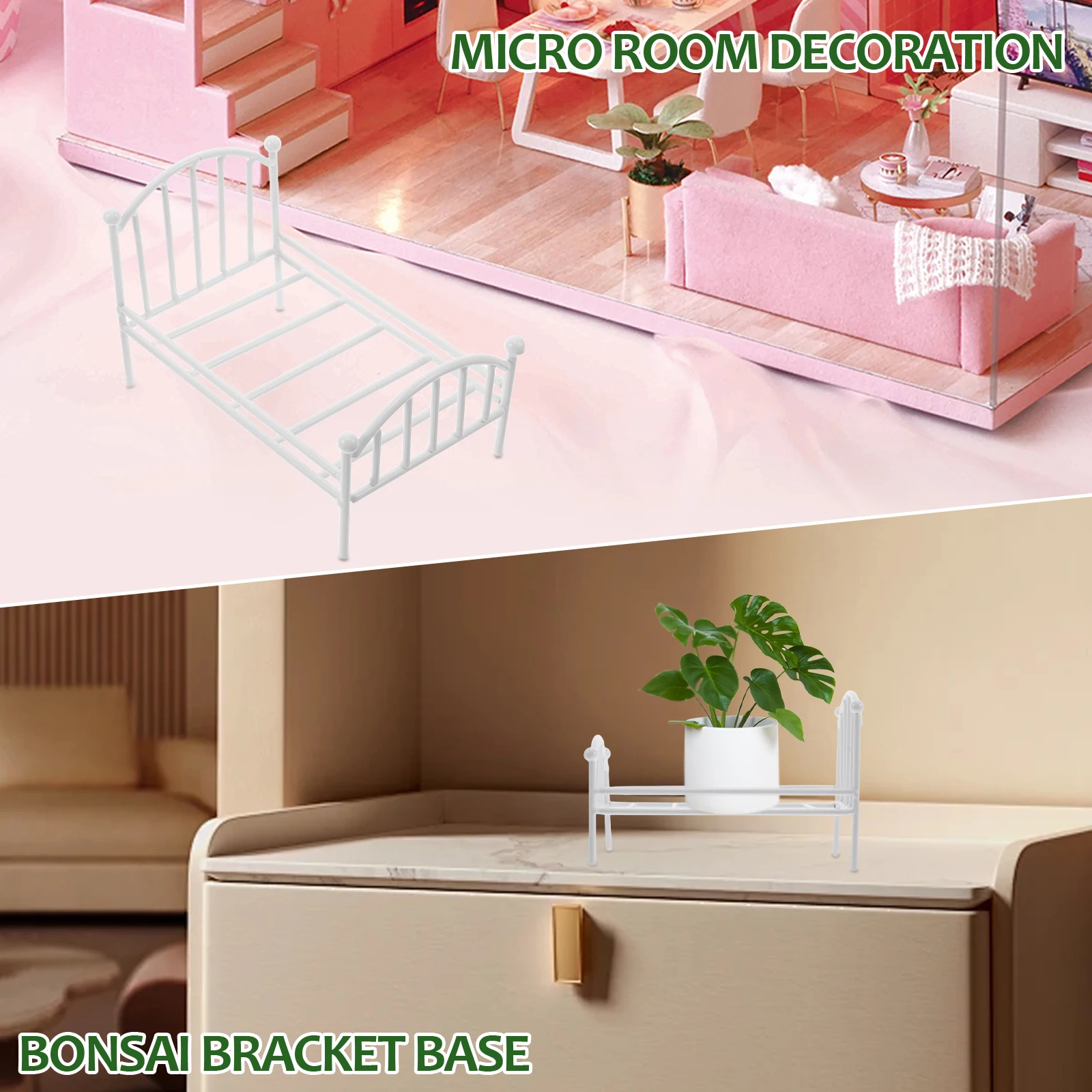 1 個小さなベッド植木鉢スタンド鉄ベースヴィンテージ装飾ミニチュア寝室セットドールハウス家具小型ホームアクセサリー