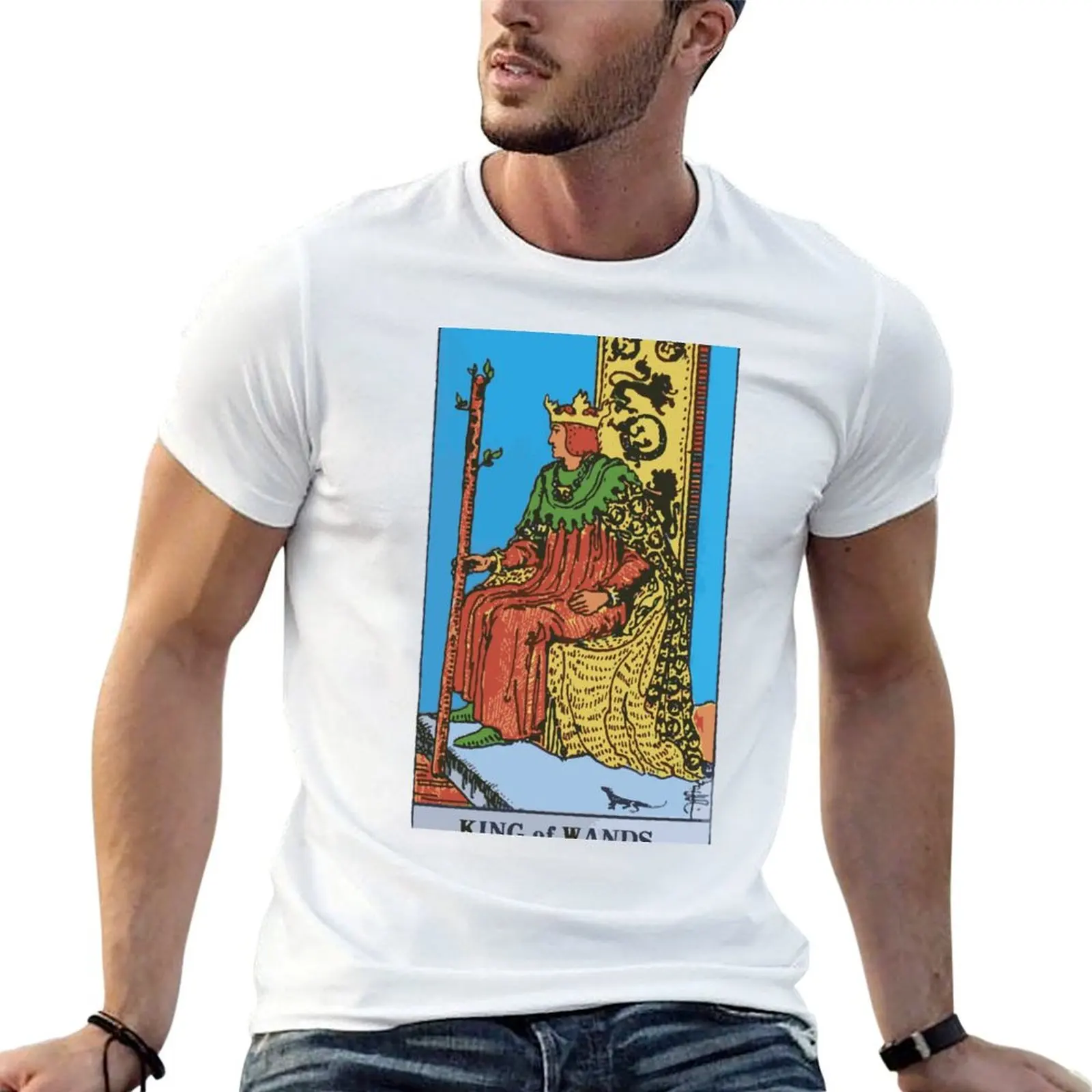 

King of Wands - A Tarot Print T-Shirt man t shirts graphic t shirts for man pack cotton T-Shirt