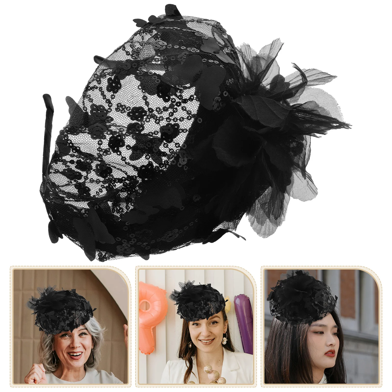 

Elegant Flower Fascinator Headband Women Tea Party Hair Decor Wedding Bridal Accessory Women's Fascinators