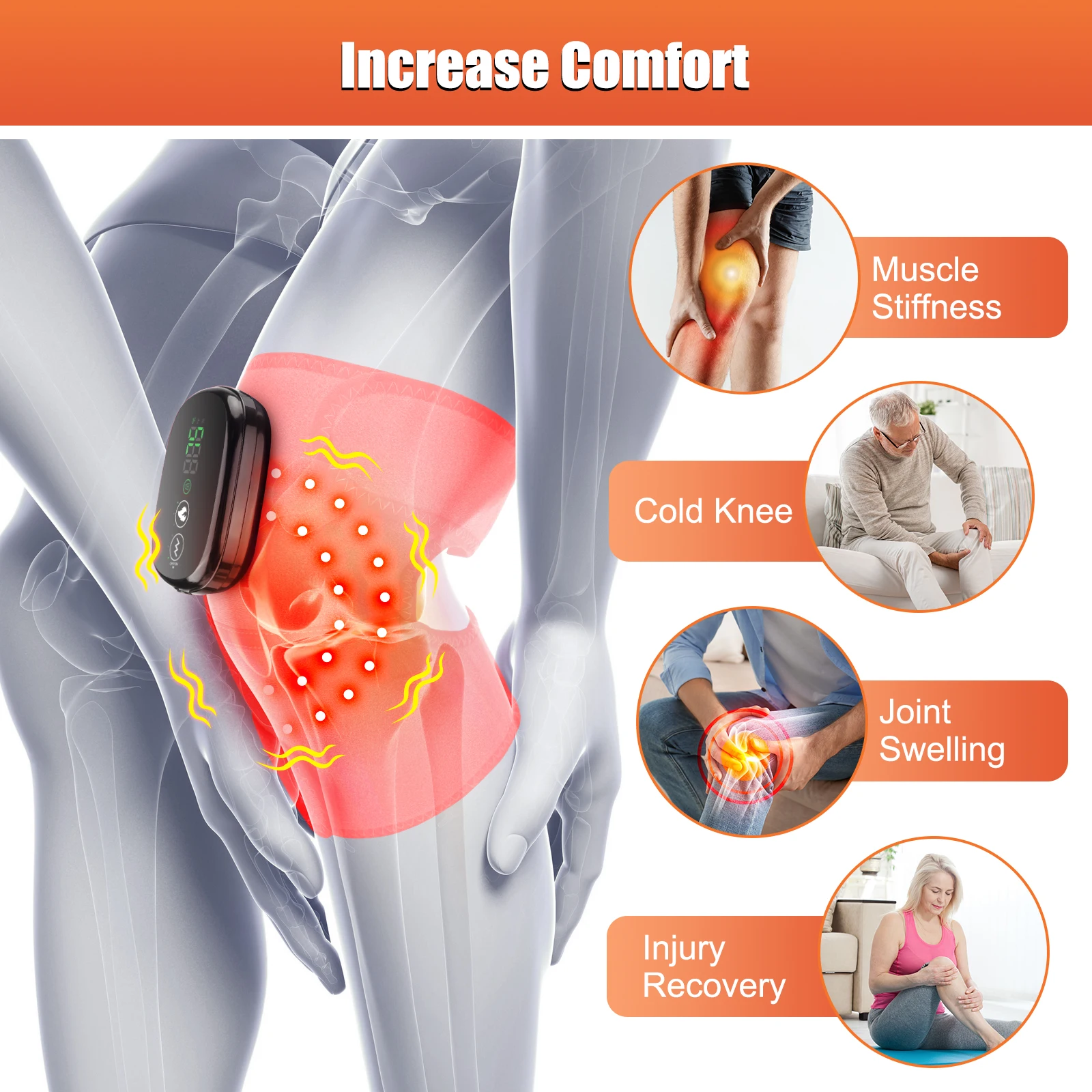 Heated Vibrating Knee Pads for Joint Far-infrared Knee,Shoulder & Elbow Pad 3 in 1 Brace Hot Compress USB Charging Warmer Strap