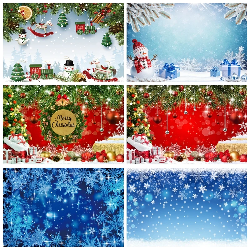 

Red Christmas Photography Backdrop Merry Xmas Tree Glitter Stars Gifts Balls Background Family New Year Eve Holiday Decor Banner