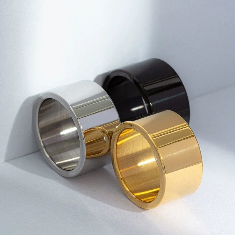 عالية الجودة الرجال الفولاذ المقاوم للصدأ خواتم الصلبة بسيطة 12 مللي متر واسعة ضخمة الدائري للذكور الزفاف الفرقة مجوهرات اكسسوارات بالجملة