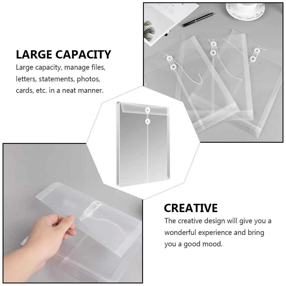 

10pcs Office File Bag High Capacity Transparent Pp Folder Storage Pouch For Documents Receipts Statements School Supplies File