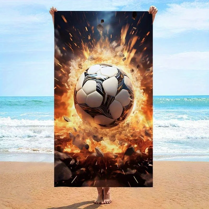 

1pc Microfiber Football Explosion Beach Towel - Vibrant Soccer-Themed Gym & Beach Towel, High Absorbency, Modern Cartoon Design,