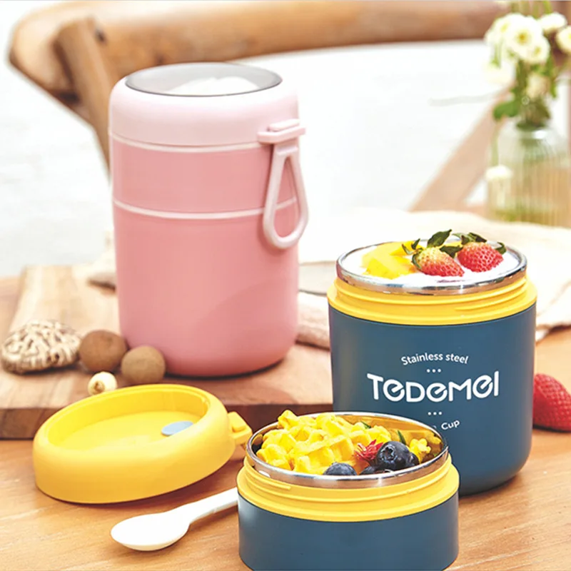 500/710ml Hot Food Thermo Bottle Stainless Steel Portable Thermos Lunchbox With Spoon For Kids School Leakproof Mini Soup Cup