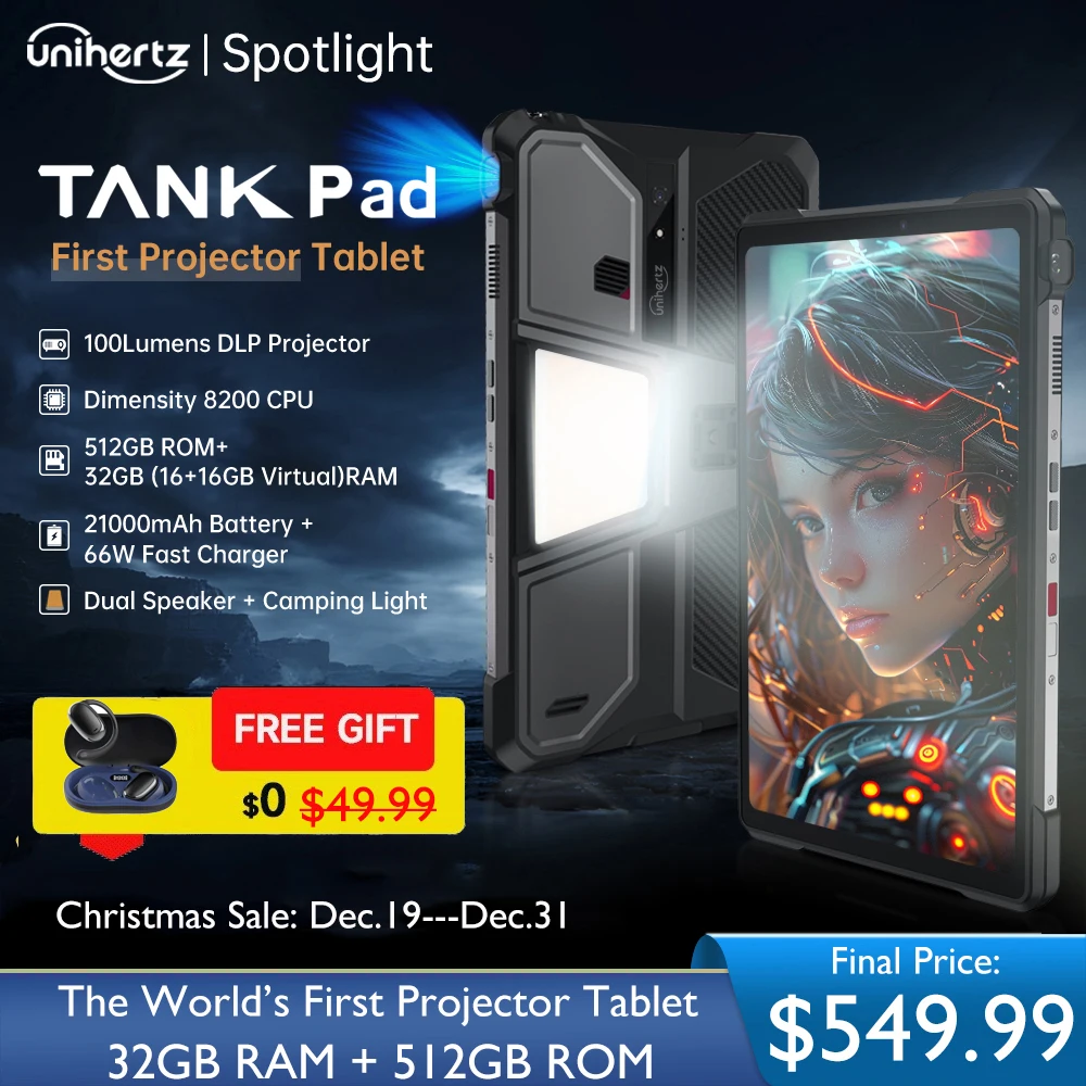 Unihertz Tank PAD 8849 Rugged Projector Tablet Android 32GB 512GB 21000mAh 10.95