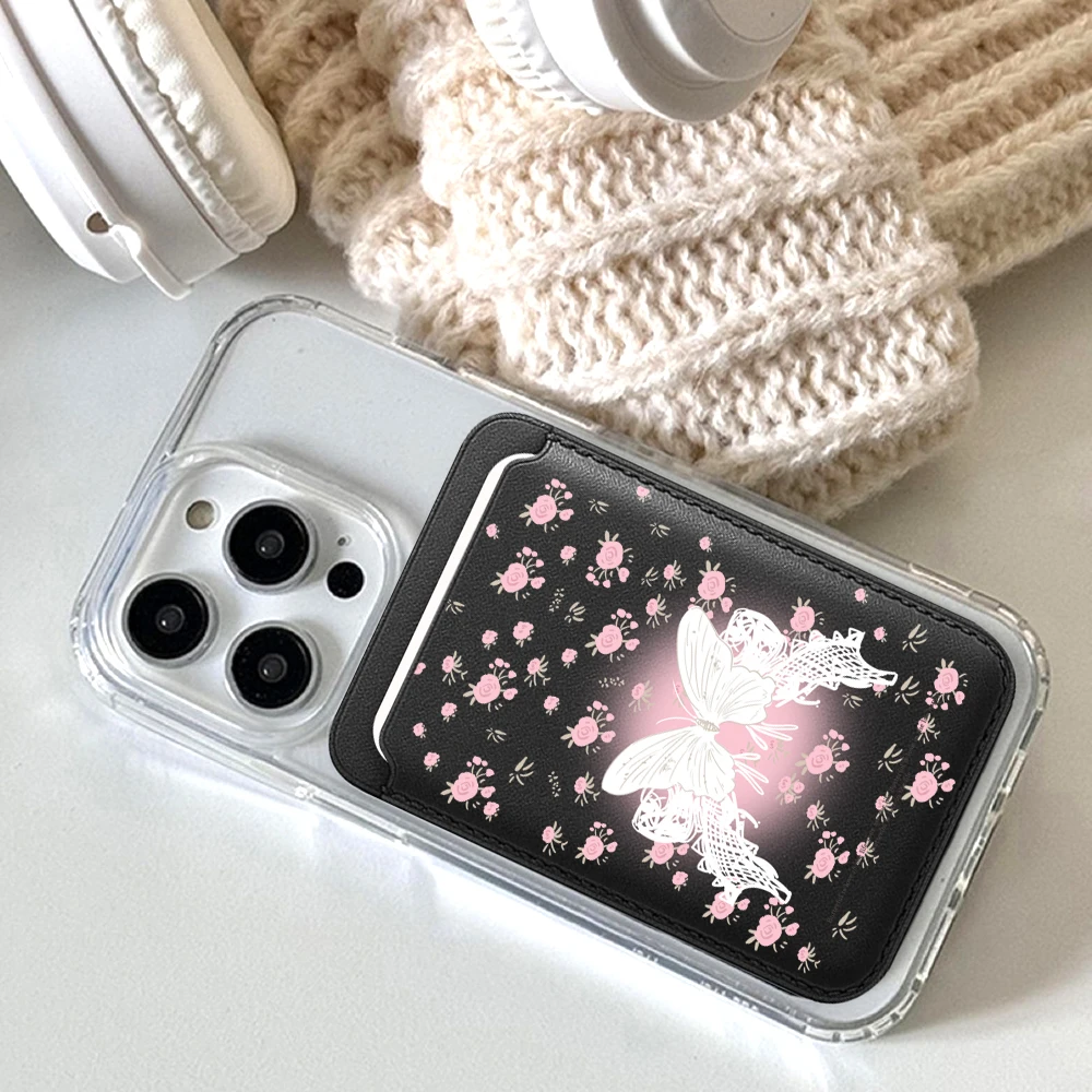 Bow Flower INS Leder-Kartenetui Handyhülle Kartenhalter für Magnetische Hülle Geeignet für alle iPhones für Magsafe Karten-Handytasche – Detail 4