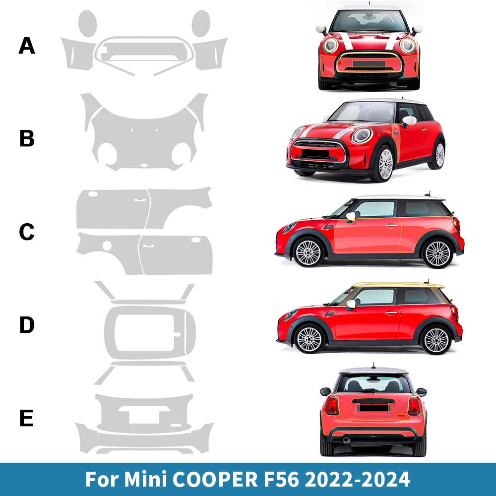 

Paint Protection Film for Mini F56 Cooper S 2-doors 2022 2023 2024 Clear Kit 8.5mil Body Sticker Pre Cut PPF TPU Pre Cut