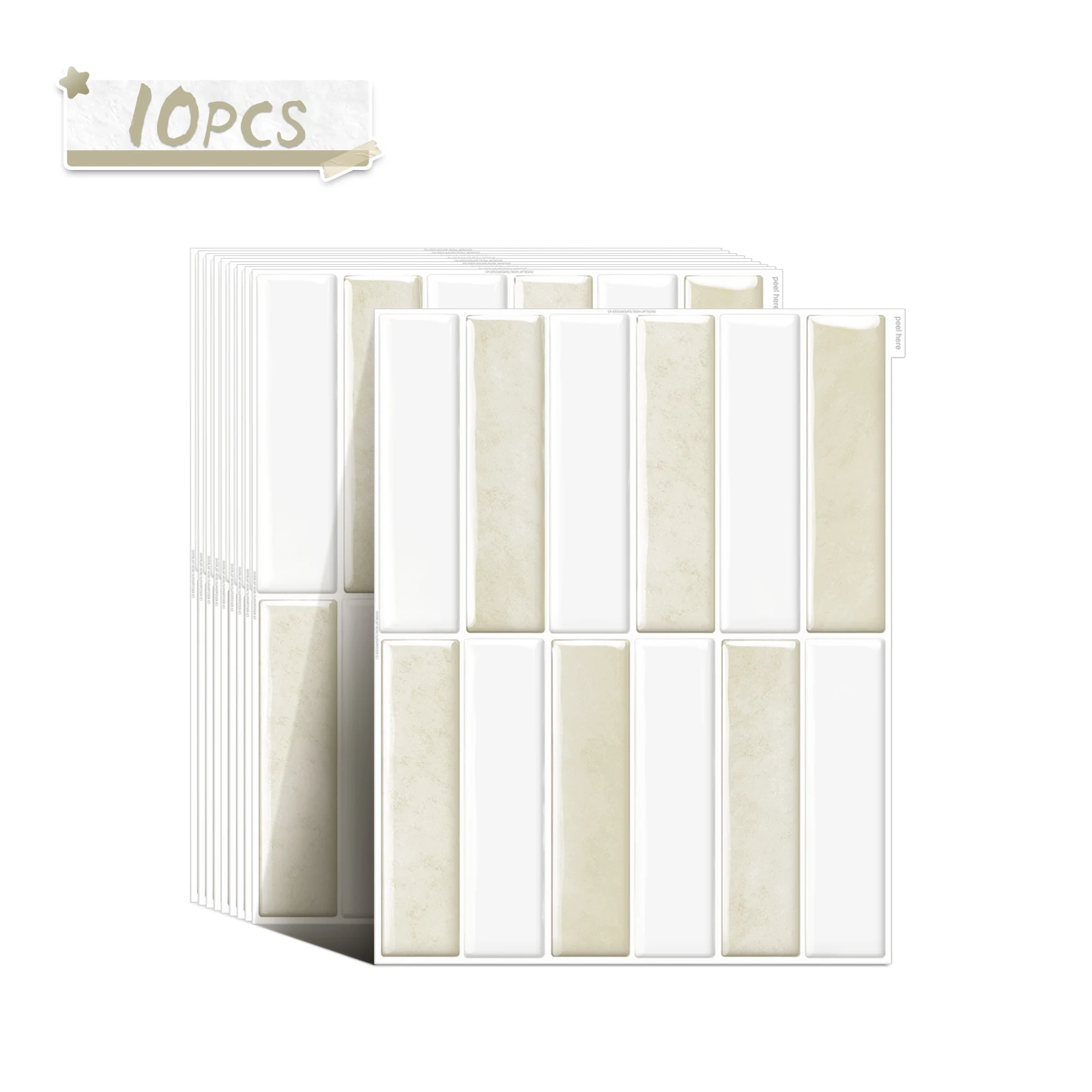 10pcs Decorative Wall Tile Sticker Peel & Stick Removable Wallpaper Designs Waterproof Kitchen Backsplash Sticker for Home Decor