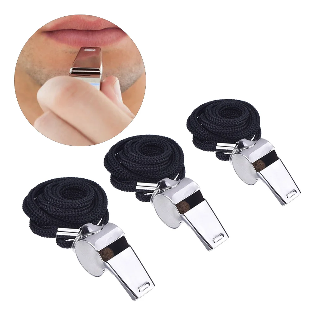 2 قطعة صفارات الحكم الفولاذ المقاوم للصدأ حبل النايلون الأسود لمدربي كرة القدم المدربين إشارة السلامة صافرة