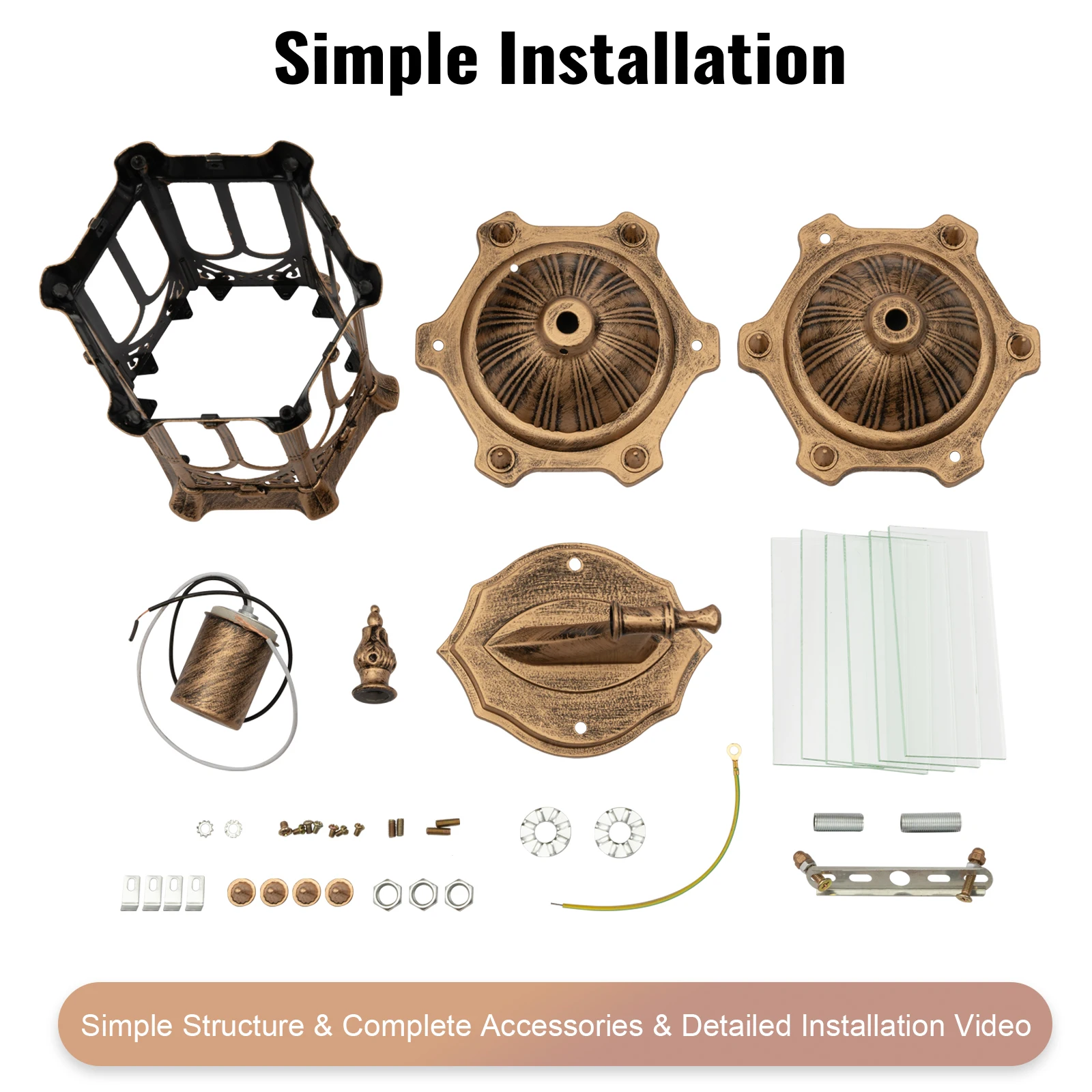 فانوس إضاءة حائط خارجي عتيق، IP44 تركيبات شمعدان نحاسية مقاومة للماء لباب فناء حديقة الشرفة