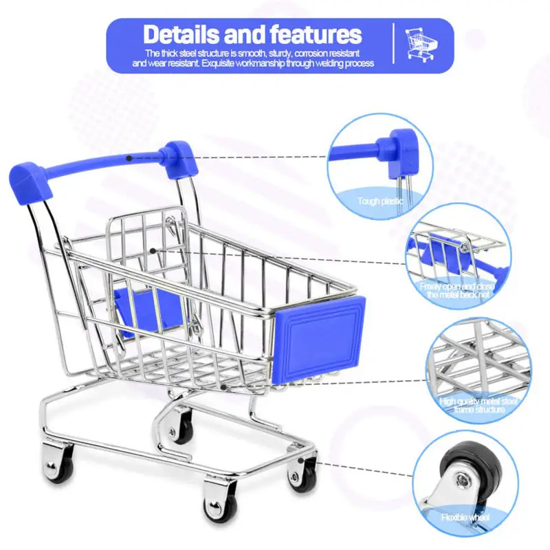 Mini Supermarket Shopping Trolley Cart Desktop Model Children's Toys Home Decoration Miniature 1Pc