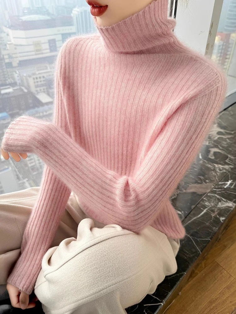 2025 Nuovo maglione lavorato a maglia di lana a collo alto da donna autunno/inverno maglione lavorato a maglia con cappuccio dimagrante maglione moda casual