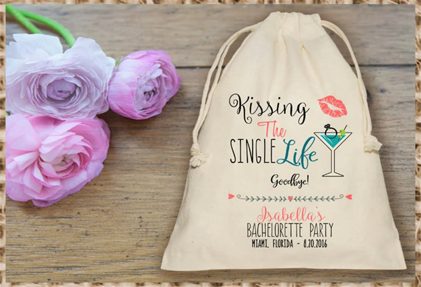 20pcs Kissing the Single Life Bachelorette Party Muslin Bag - Mini Favor bag - Bridal shower bag - custom muslin bag