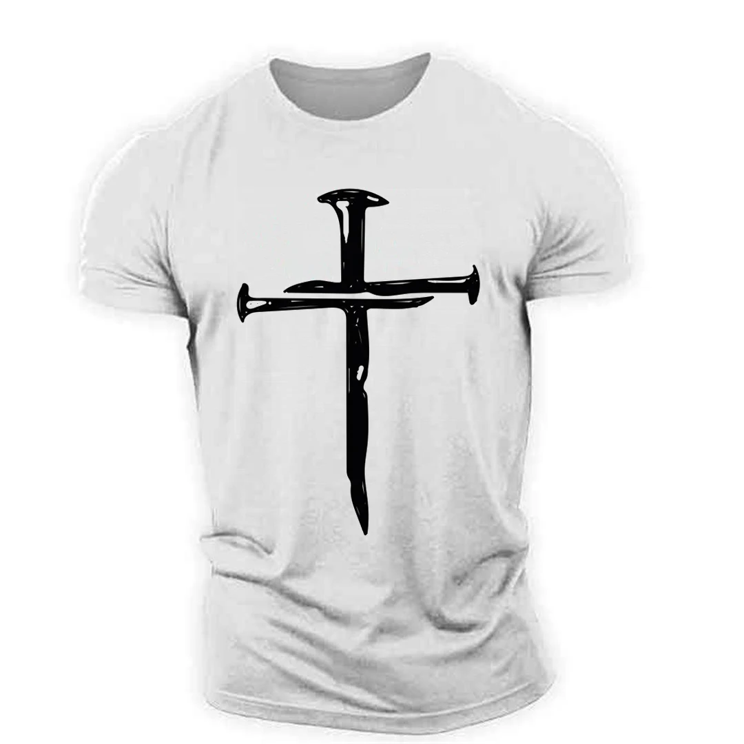 

Creative Cross Pattern T-shirt Men's Top 3d Printed T-shirt Sportswear Fitness Outdoor Lightweight Elastic Jesus Christian Style