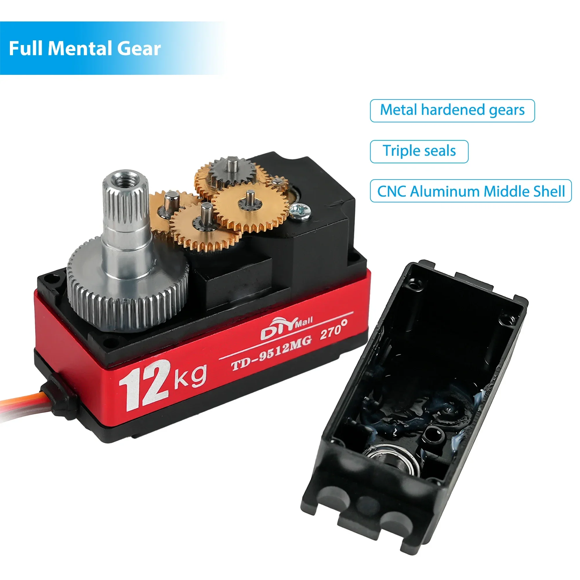 TD-9512MG 12 كجم مؤازرة قصيرة للجسم - 180 ° /270 °   ترس معدني رقمي منخفض المظهر لسيارة RC 1:10 1:12/SCX10/TRX4/Drift Robot/Crawler