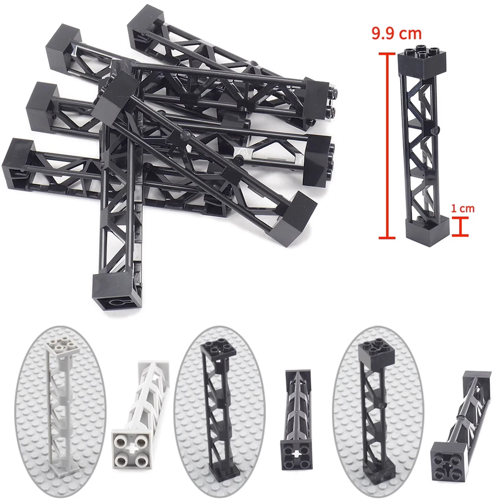 10PCS Black Support Girder Triangular 2x2x10 Column Train Track Support Frame Compatible with legoeds MOC 58827 95347 4667463