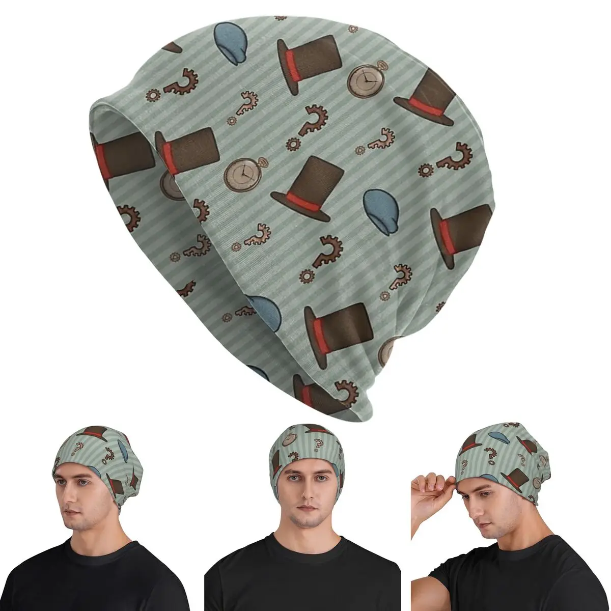 

Шапки-бини Professor Layton с повторяющимся узором (зеленые) Skullies, теплая осенняя шапка, вязаные шапки для мужчин, женщин и взрослых