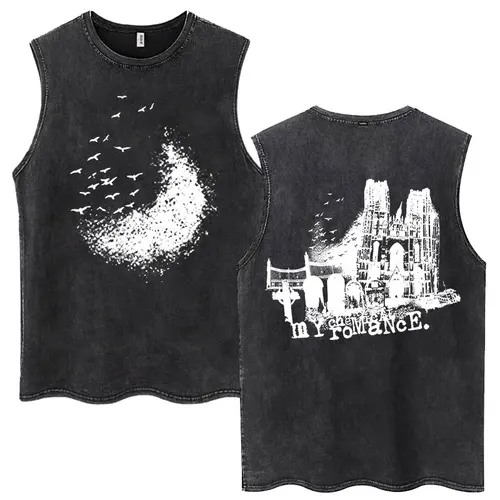 Imagen 2 del producto Camisetas sin mangas lavadas My Chemical Romance Live The Black Parade 2025 Tour, camisetas para hombres y mujeres, camisetas góticas holgadas de algodón sin mangas