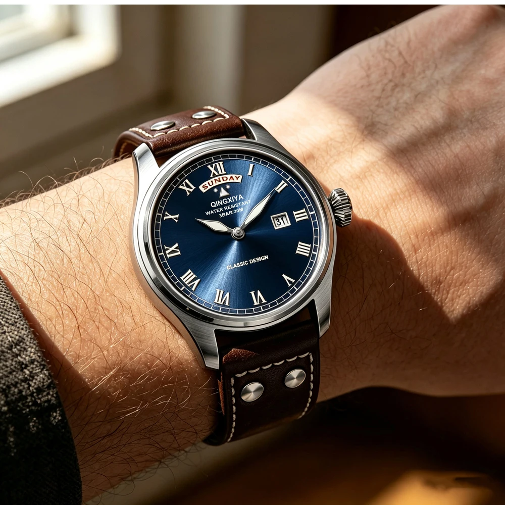 QINGXIYA Modische Casual Herren Quarzuhr Luxus Leder Wasserdichte Sportuhr Militäruhr für Männer Relogio Masculino – Detail 20