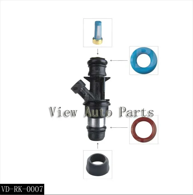 6 sets For Fuel Injector Repair & Service Kits Including Injector Filter Plastic Cap FKM O-Rings RK-0007