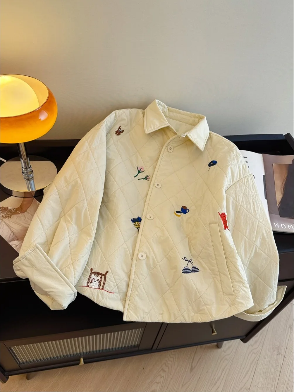 

Корейский Sle Faionable с вышивкой Diamond id, хлопковое джато, женское зимнее легкое теплое свободное утягивающее пальто