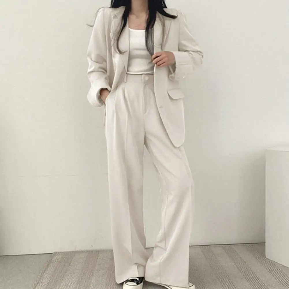 Women\'s Trousers Suit Casual Long Sleeve Jacket & High Waist Pant Female 1 Pieces Blazer Set Ladies Fashion Elegant Pant Suit