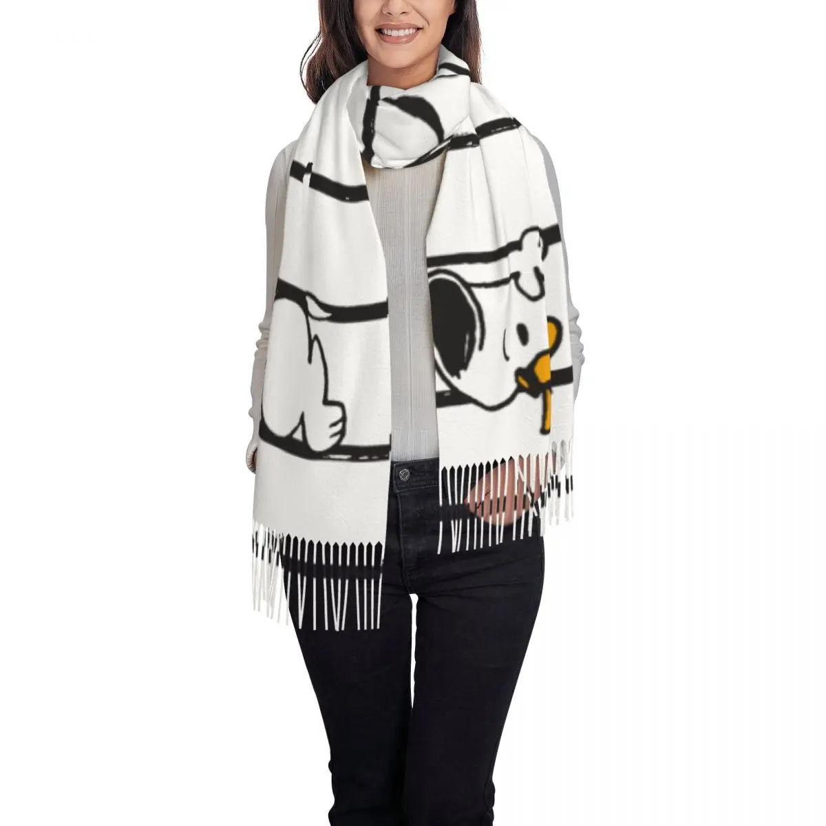 Womens Snoopy & Woodstock Cashmere Scarf Large Pashmina Shawls and Wraps Scarves forTravel