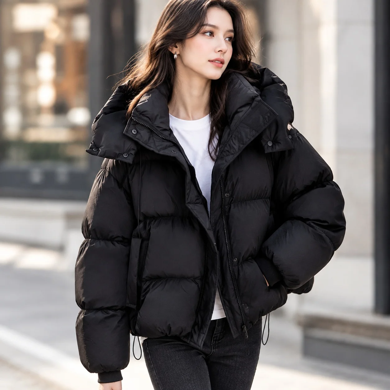 Short Length Coat Loose Fit Regular Length Elegant Commuting with Thickened Winter Coat Ol Commuting Puffer Jacket for Women