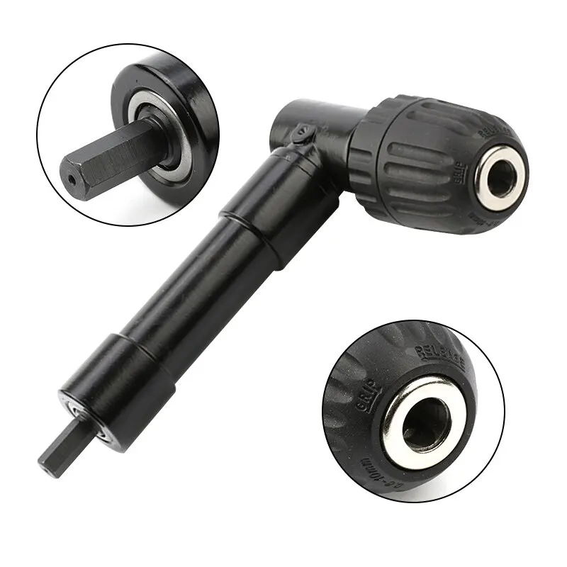 90 Degree Black Right Angle Electric Drill Corner Tool Aluminum Alloy Turning Tool Iron Chuck Adapter Narrow Space Drilling Tool