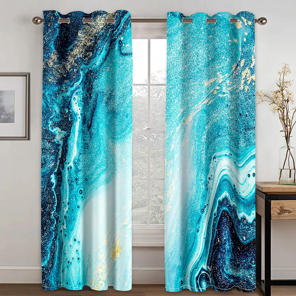 Cheap Custom Abstract Blue Marble Modern Thick Two Windows Curtains for Living Room Bedroom Decor 2 Pcs