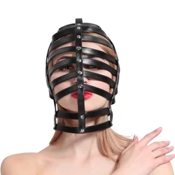 Gothic Costumes Slave Adjustable Leather Headgear Kinky Strappy Cage Bondage Hood Men Women Fetish Cosplay Halloween Head Mask