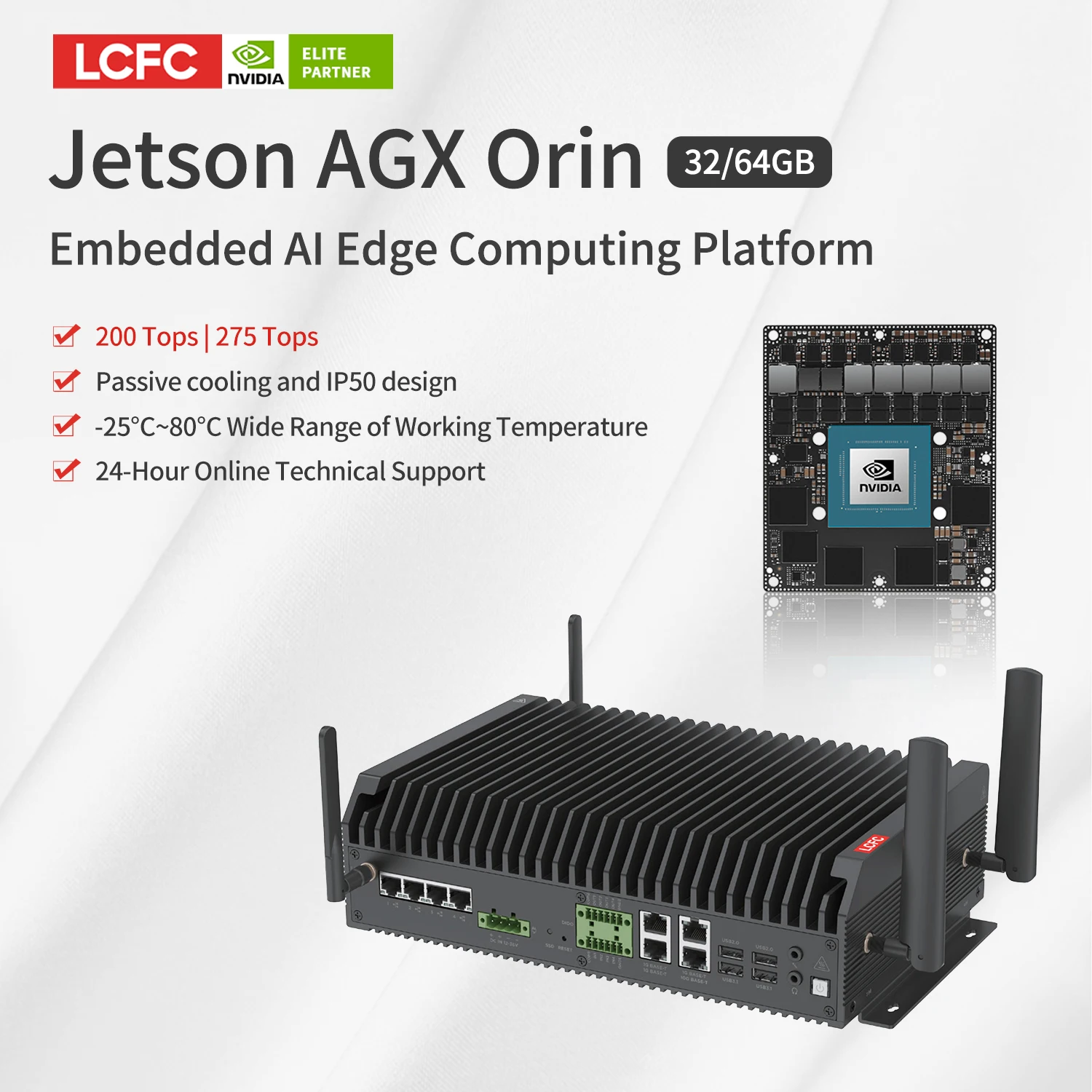 Jetson AGX Orin Edge Computing 64GB 275Tops Embedded DC 12-36V 4G/5G/WIFI AI Computer Retail Analytics Smart Dr-ones