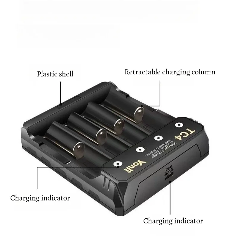 Yonii 4 Slots 18650 USB Battery Charger Portable Charger For 18650/14500/21700 3.7V Rechargeable Lithium Batteries Smart Charger