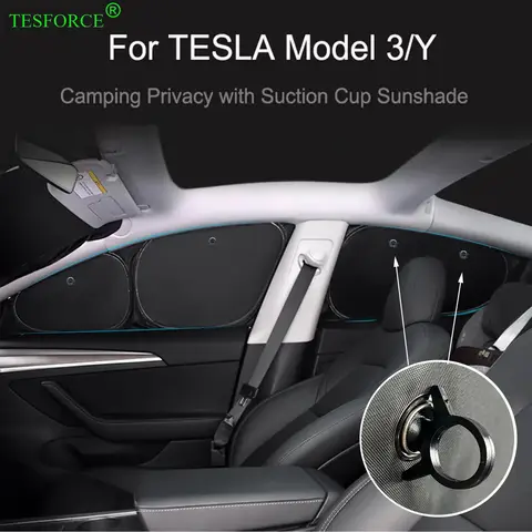 Tesla Model3/Y 2017-2025 개인 정보 보호 차양 캠핑 하이킹을위한 흡입 컵 측면 창 차양 블라인드 그늘 맞춤형 맞춤형