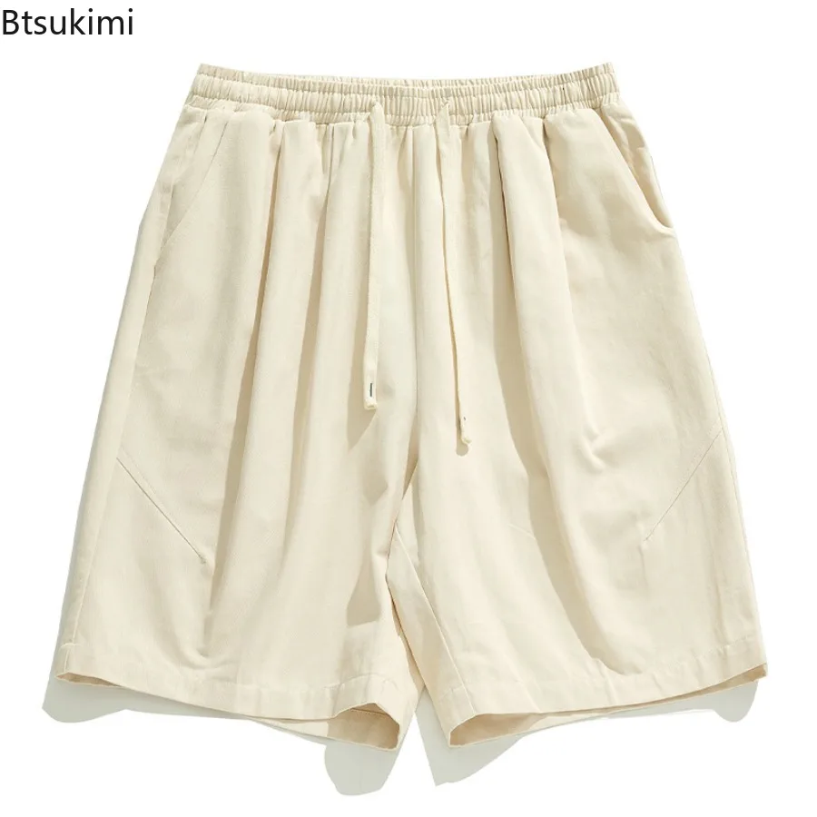 2025 New Men's  Cotton Classic Short Pants Drawstring Summer Elastic Waist Shorts Breathable Lightweight Sweatpants Streetwear