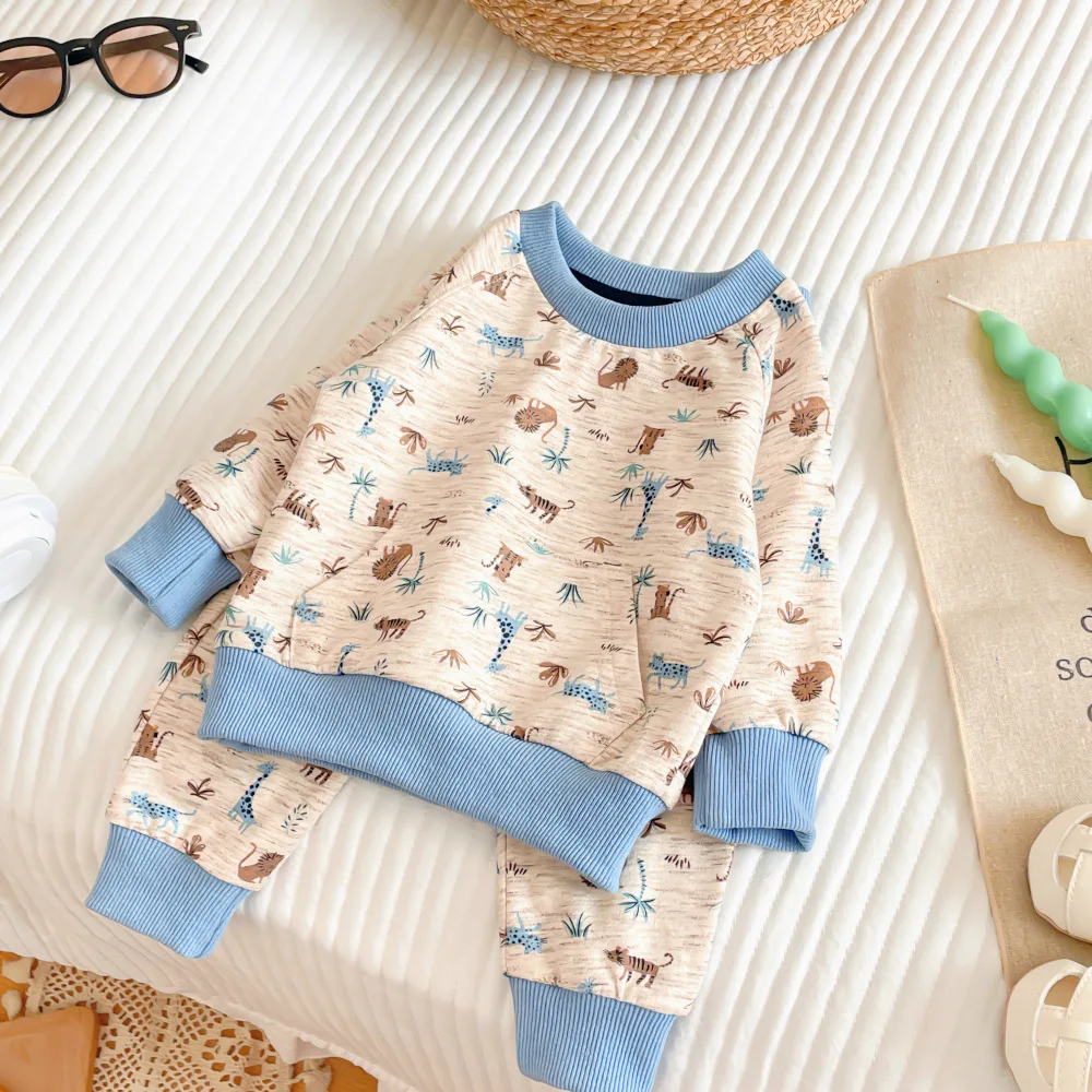 

2024 Autumn Spring Kids Baby Girls Boys Clothing Set 2pcs - Toddler Print Cartoon Sweatshirts + Pants ，children Active Clothes